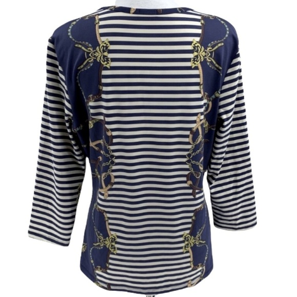 J. McLaughlin Signature Top Equestrian Print Stripes Catalina Cloth - Picture 4 of 9